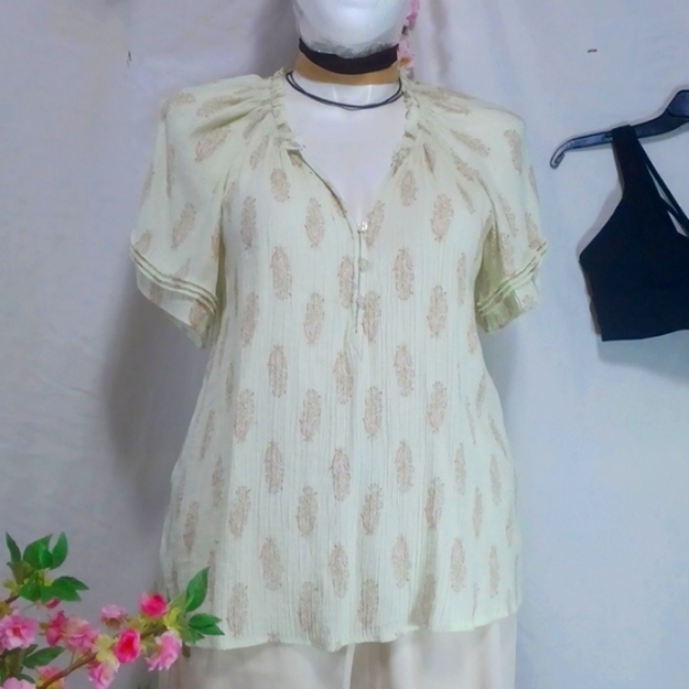 WONDERLY BLOUSE CREAM AND PINK SIZE 2X